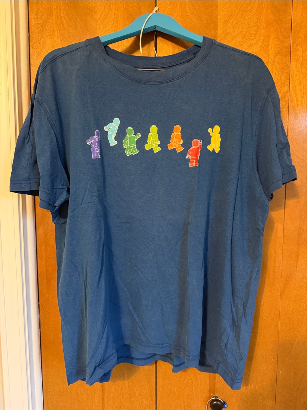 Lego Blue Short-Sleeve Tee with Rainbow Minifigure Row